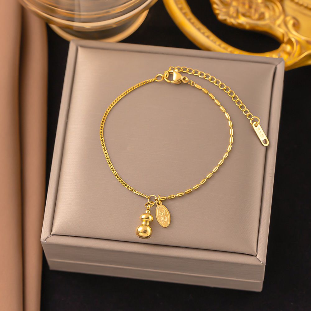2023 New From Japan And South Korea Titanium Steel Lucky Round Brand Minority Gourd Pendant Foot Chains For Female_ipsvogv.com