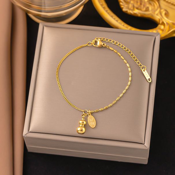 2023 New From Japan And South Korea Titanium Steel Lucky Round Brand Minority Gourd Pendant Foot Chains For Female_ipsvogv.com