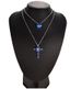 Ocean Heart Style Cute 2-layer Crossed Blue Crystal Rhinestone With Multiple Layers Chain Necklace Gift Set Of 2 Pieces_ipsvogv.com