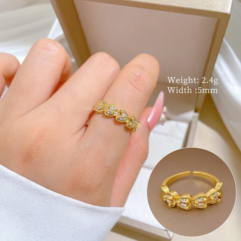 Sweet Shiny Zircon Heart Shape Copper Rings for Women Girls Adjustable Finger Ring Daily Party Accessories Gifts for Friends_ipsvogv.com