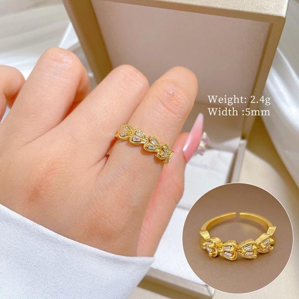Sweet Shiny Zircon Heart Shape Copper Rings for Women Girls Adjustable Finger Ring Daily Party Accessories Gifts for Friends_ipsvogv.com