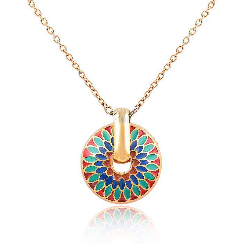 Colored Daisy Pattern Feeling Titanium Steel Non Fading Jewelry Set For Women's Necklace_ipsvogv.com