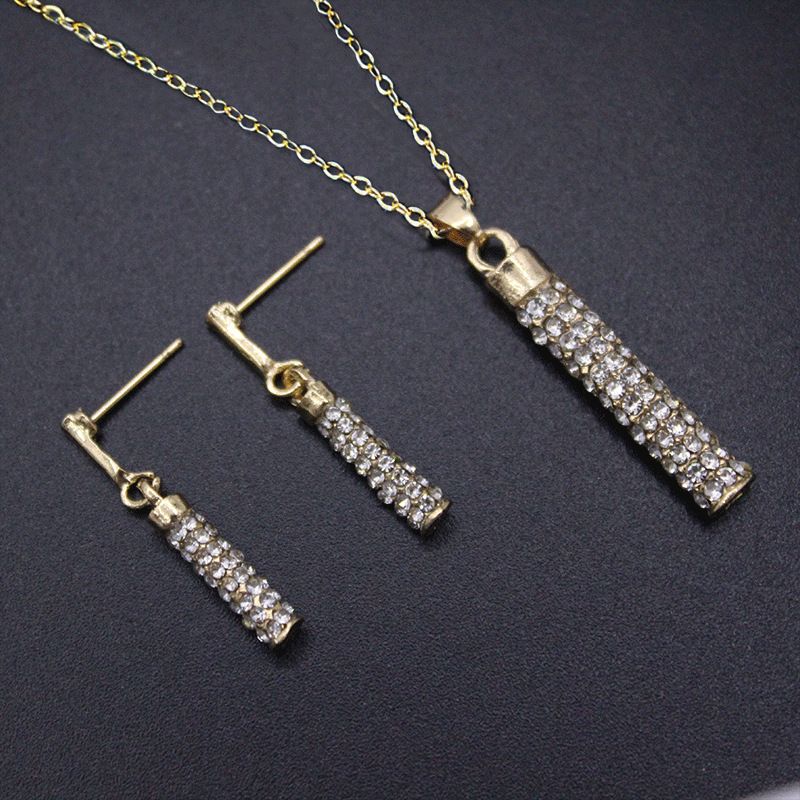 Fashion Women's Rhinestone Full Diamond Cylindrical Necklace Earring Set Jewelry_ipsvogv.com