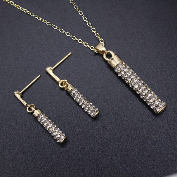 Fashion Women's Rhinestone Full Diamond Cylindrical Necklace Earring Set Jewelry_ipsvogv.com