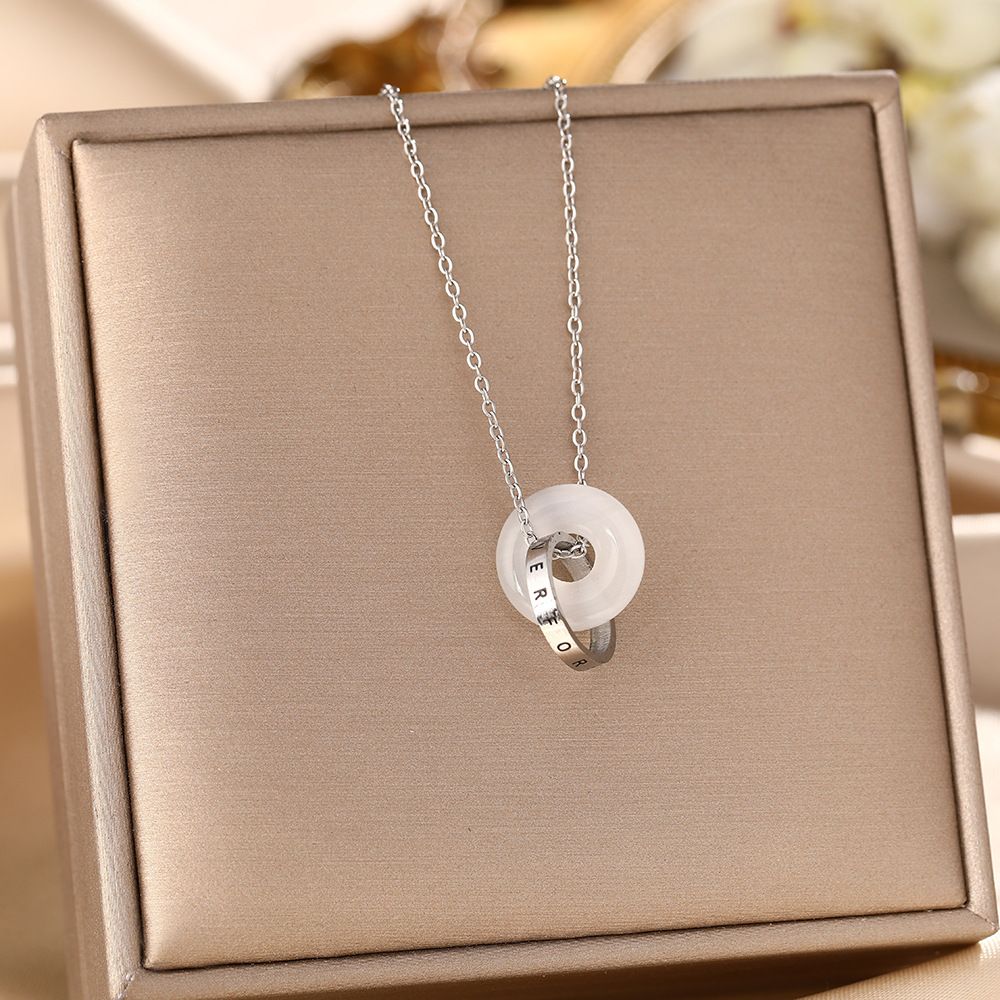Letter Interlocking Safety Buckle Titanium Steel Necklace Women's Sheepskin White Jade High-end Feeling Collarbone Chain_ipsvogv.com