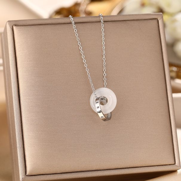 Letter Interlocking Safety Buckle Titanium Steel Necklace Women's Sheepskin White Jade High-end Feeling Collarbone Chain_ipsvogv.com