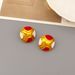 Vintage Enamel Round Hemisphere Silver Needle with Brass Electroplated Gold Fashion Earrings_ipsvogv.com