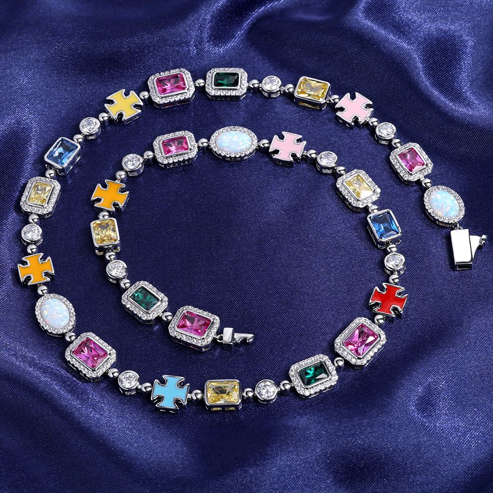 Men's Jewelry Hip Hop Colored Gemstone Ladies Jewelry Necklace Accessories High End Zircon Necklace_ipsvogv.com