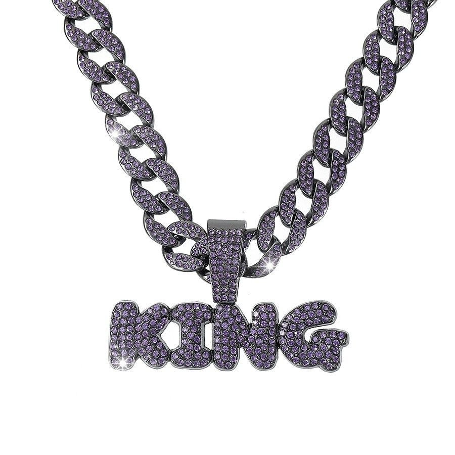 Cool Cuban Purple Letters King Pendant Necklace Hip-hop Full Diamond Jewelry_ipsvogv.com