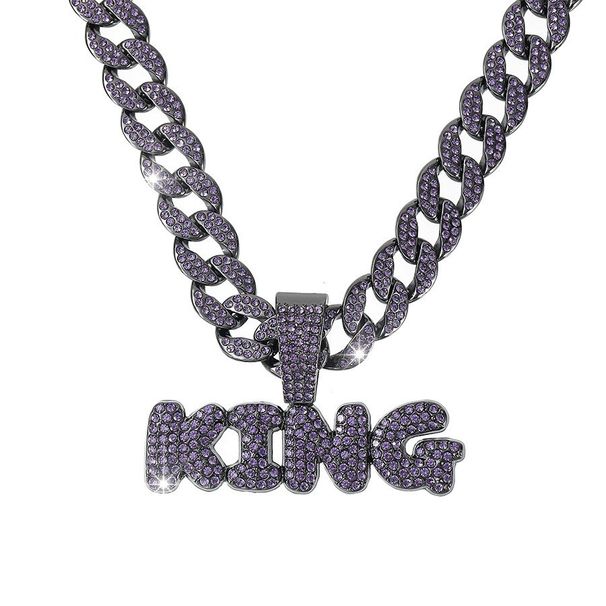 Cool Cuban Purple Letters King Pendant Necklace Hip-hop Full Diamond Jewelry_ipsvogv.com