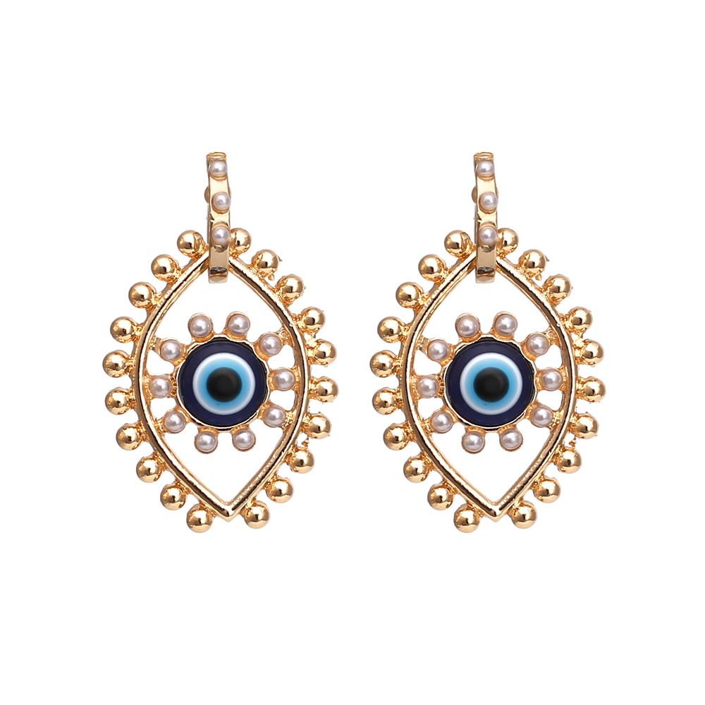 European And American Brand's Retro Devil's Eye Earrings With Simple Alloy And Pearl Inlay Earrings_ipsvogv.com