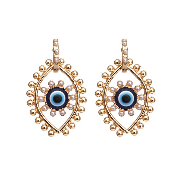 European And American Brand's Retro Devil's Eye Earrings With Simple Alloy And Pearl Inlay Earrings_ipsvogv.com
