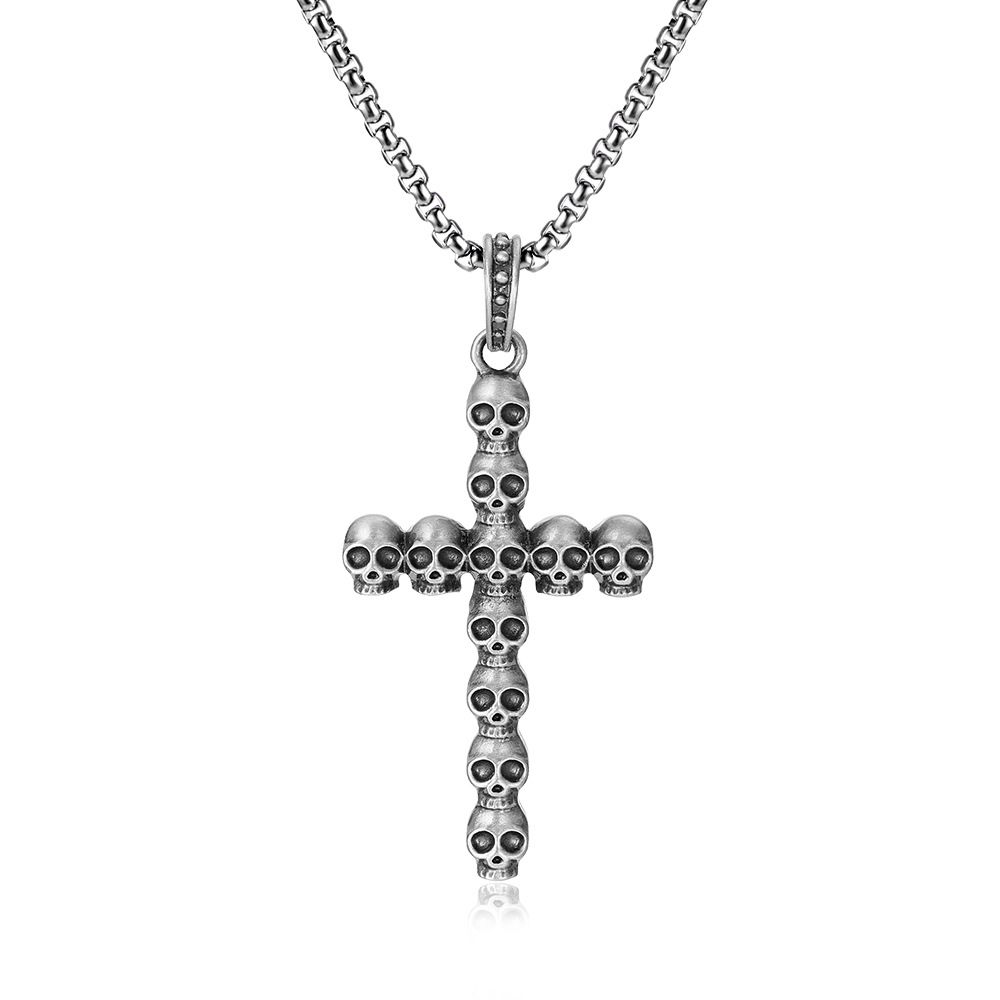 Punk Style Dark Skull Cross Pendant For Men's Hip-hop Trend Halloween Accessories Necklace_ipsvogv.com