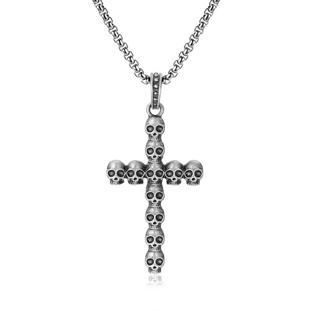 Punk Style Dark Skull Cross Pendant For Men's Hip-hop Trend Halloween Accessories Necklace_ipsvogv.com