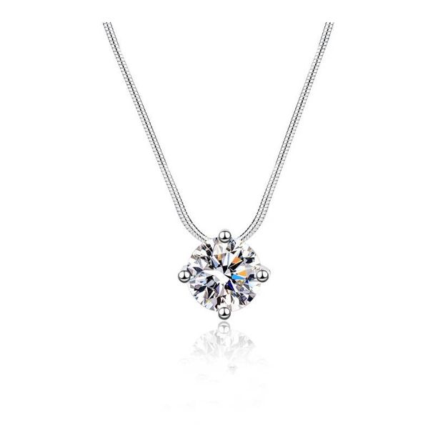 Silver Moissanite Necklace Simple And Fashionable Four Claw Moissanite Clavicle Necklace Female_ipsvogv.com