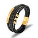 simple stainless steel leather rope bracelet popular multi layer black leather braided men's bracelet_ipsvogv.com