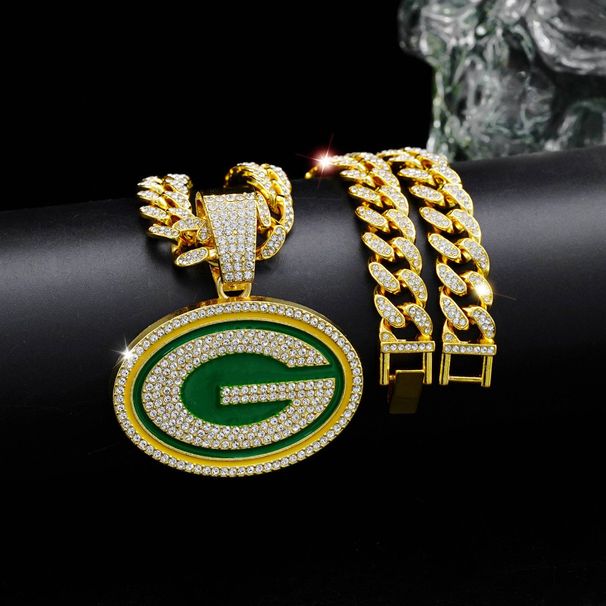 Fashion Jewelry Enamel Packers Football Team Necklace Pendant Boys Hip Hop Full Diamond Cuban Chain_ipsvogv.com