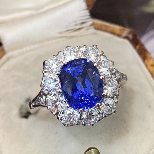 Cao Shi's natural royal blue zircon ring (women's copper plated rhodium) luxury wedding jewelry_ipsvogv.com