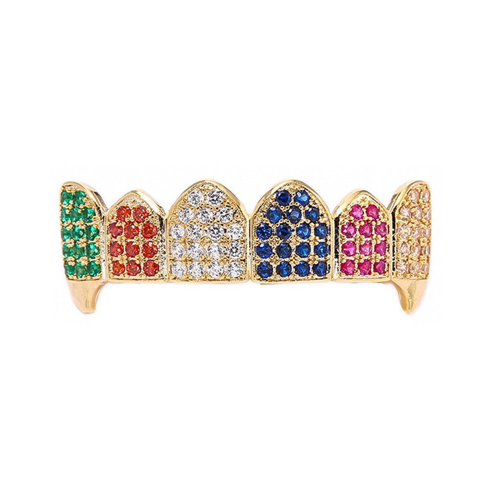Hip Hop Gold Braces Canine Color 6 Colors Micro Inlaid Zircon Gold Teeth Dress Up Accessories_ipsvogv.com