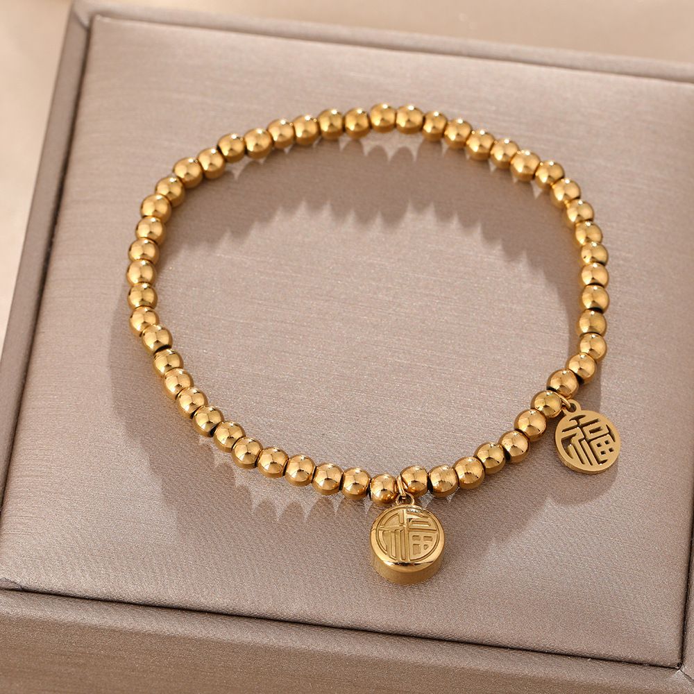 Titanium Steel Bracelet For Women, Ponds, Lotus Blessings, Joyful Words, Small Gold Beads That Do Not Fade, New Year's_ipsvogv.com