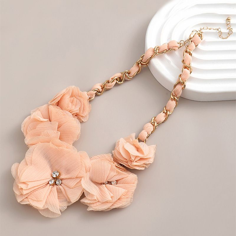 Korean And Japanese Style Fashion Accessories Sweet Fabric Necklace Short Black Pink Flower Collarbone Chain Versatile_ipsvogv.com