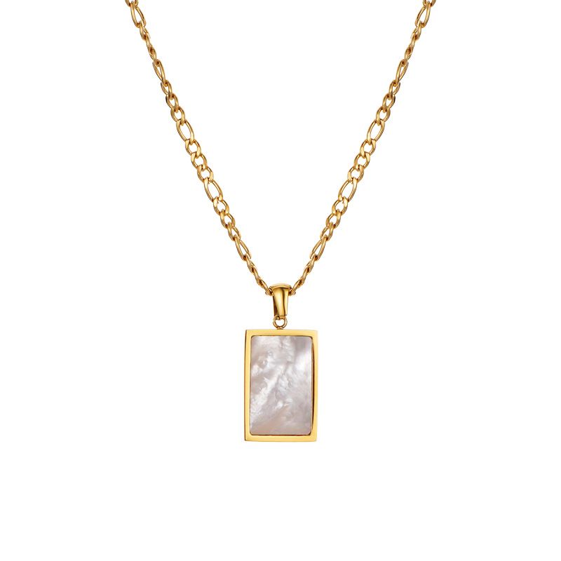 Rectangular shell emerald rectangular natural shell color abalone shell gold necklace simple_ipsvogv.com