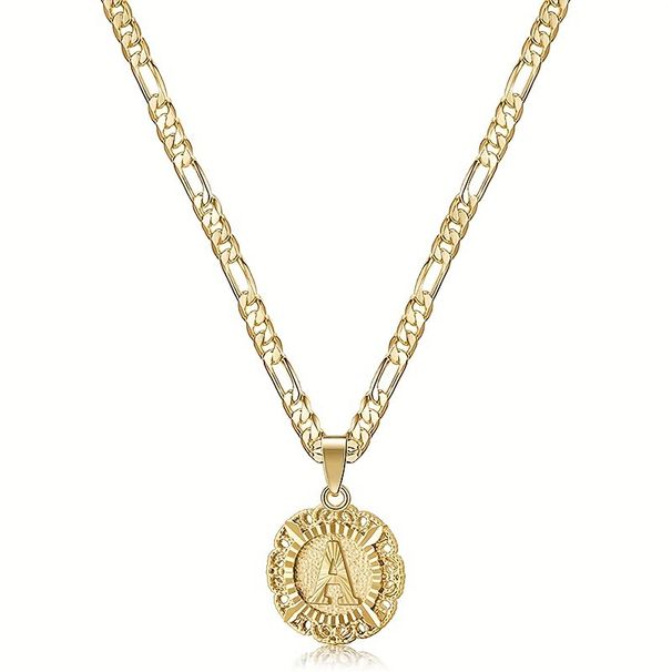 Wind English Letter Circular Hollow Flower Necklace For Women NK3:1 Chain Color Preservation Electroplating_ipsvogv.com