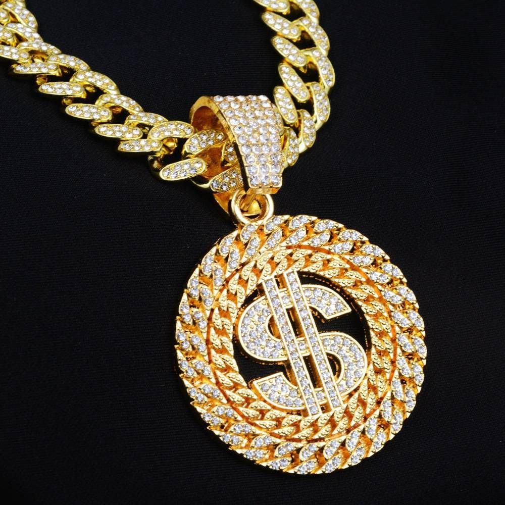 Alloy Jewelry Fashion US Dollar Letter Pendant Single Pendant Trendy Brand Personality Full Diamond Necklace_ipsvogv.com