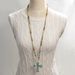 Fashion Ethnic Turquoise Cross 6mm Natural Stone Glass Knot Necklace Personalized Trendy Sweater Chain_ipsvogv.com