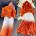 Ruffled Butterfly Sleeve Gradient Tie Cape Short Coat Top + Gradient Pleated Skirt Two-piece Suit_ipsvogv.com