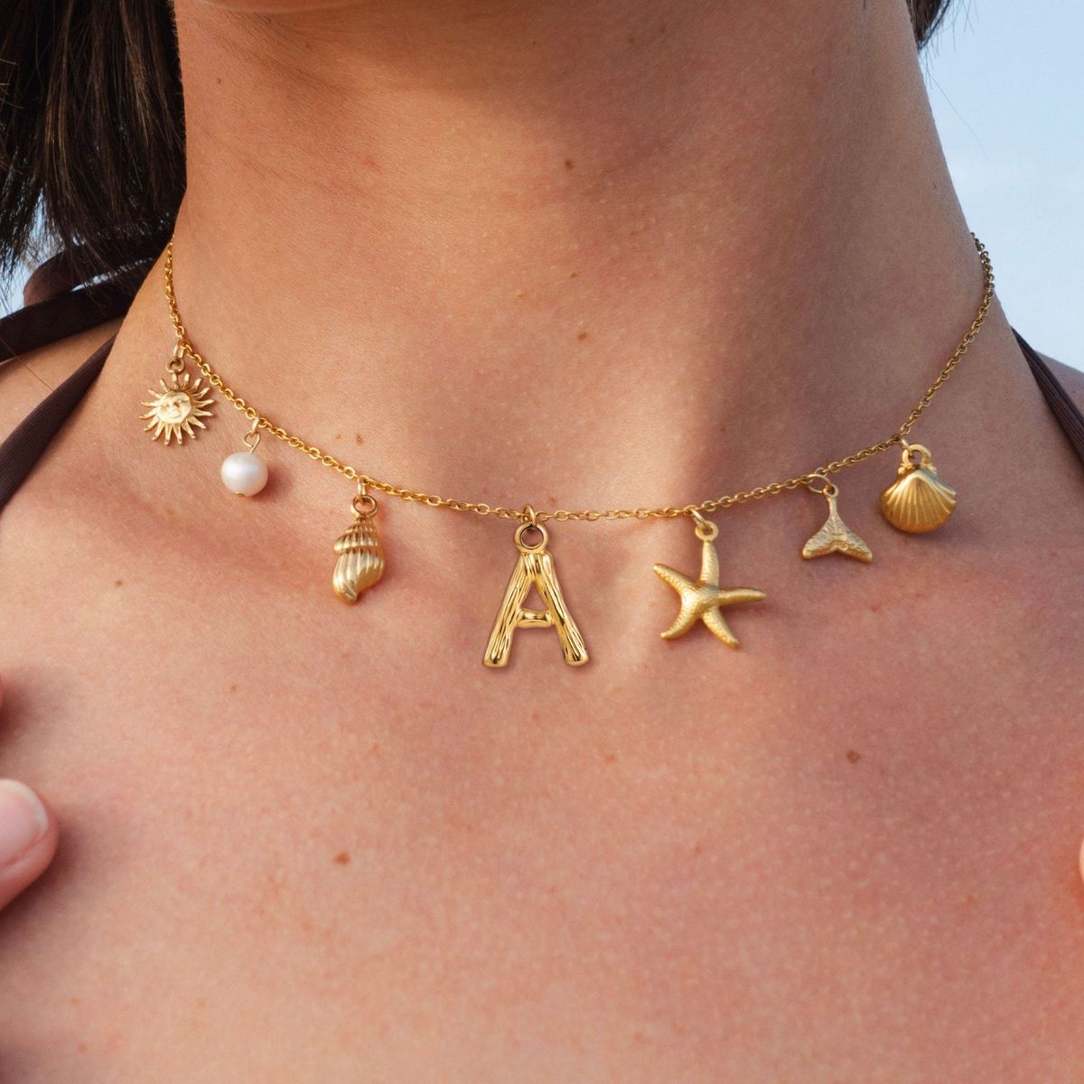 Women's Jewelry Stainless Steel 26 Letters Natural Pearl Shell Necklace Beach Ocean Style Clavicle Chain_ipsvogv.com