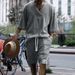 2024 Casual Jacquard Summer Loose Short sleeved T-shirt Shorts V-neck Sports Two piece Set for Men_ipsvogv.com