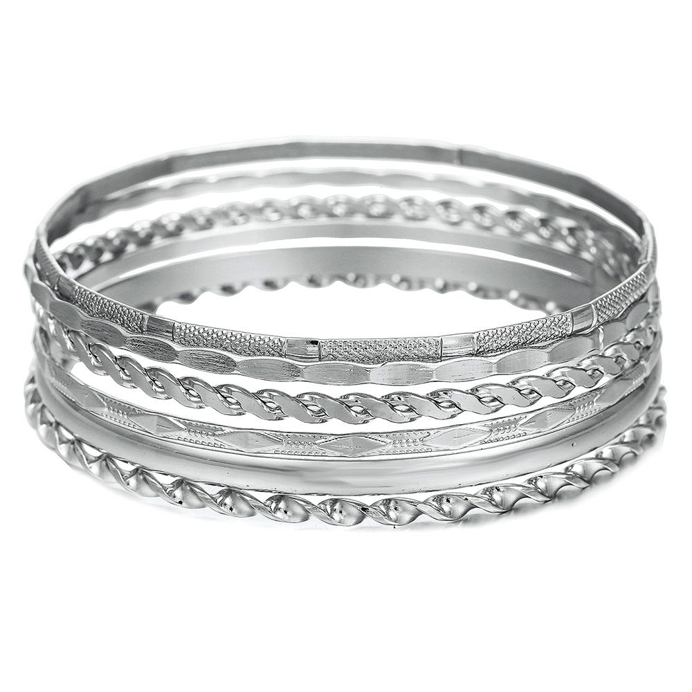Irregular Punk Stacking Bracelet Combination Diamond Twisted Smooth Bracelet Female 6 Piece Set_ipsvogv.com