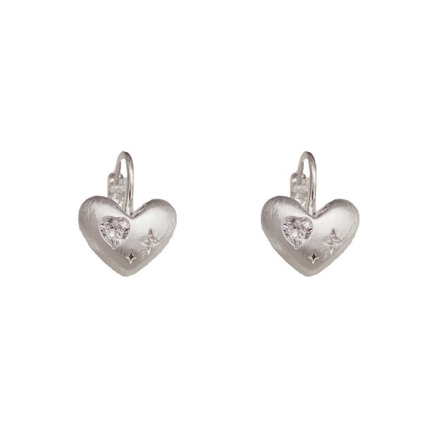 Korean Style Fashion Simple Silver Metal Brushed Heart Niche Design Sweet Cool Versatile Earrings_ipsvogv.com