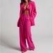 Women's Clothing Elegant Solid Color Split Sleeve Lapel Suit Pocket Straight Pants Suit_ipsvogv.com