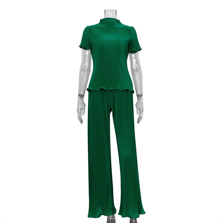 Women's Clothing slim T-shirt high waist blue pleated mopping pants casual _ipsvogv.com