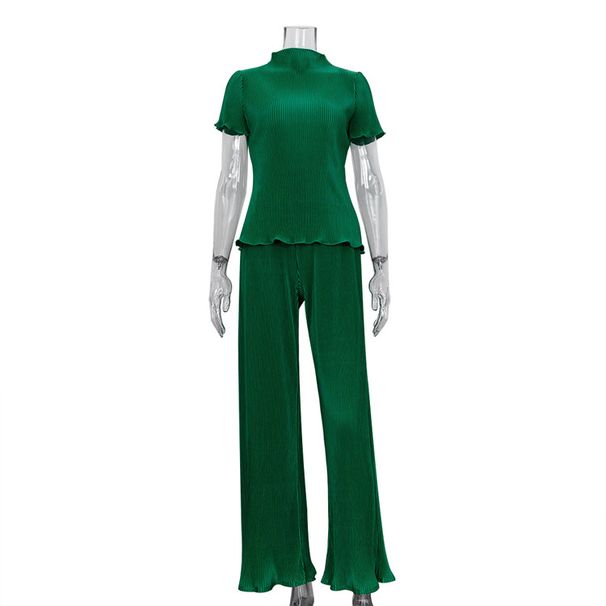 Women's Clothing slim T-shirt high waist blue pleated mopping pants casual _ipsvogv.com