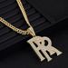 Cross-Border Hip Hop Pendant Large Double R Letter Exaggerated Alloy Pendant Gold Cuban Necklace Men's_ipsvogv.com