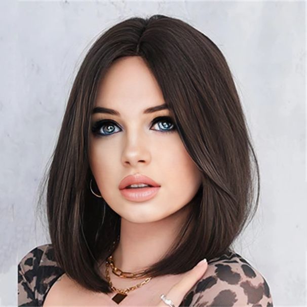 hot selling New wig woman shoulder-length bobo in the middle of shaved face short straight hair chemical fiber head cover_ipsvogv.com