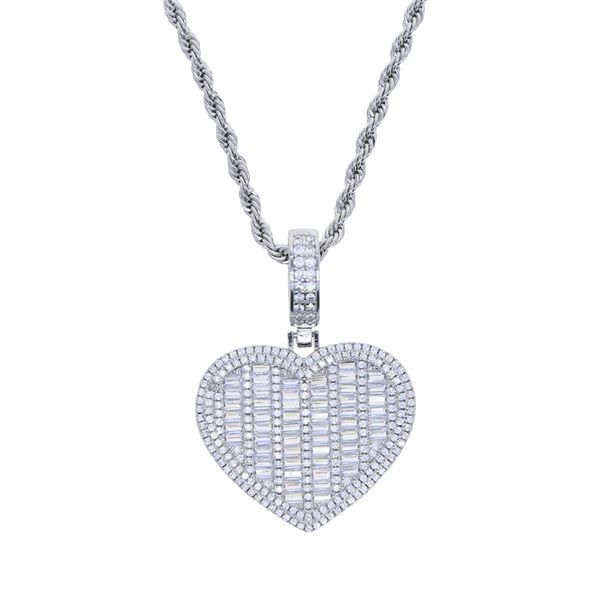 Hip Hop Love Pendant Necklace For Men And Women, Zirconia Diamond-Cut Pendant With Rope Chain, Trendy Statement Jewelry For Casual & Party Wear_ipsvogv.com