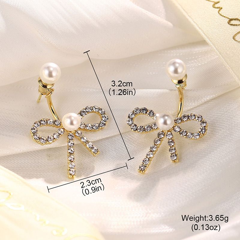 Bowknot Diamond Silver Needle Earrings Irregular Long Pearl Tassel Earrings Fashionable And Versatile New Jewelry_ipsvogv.com