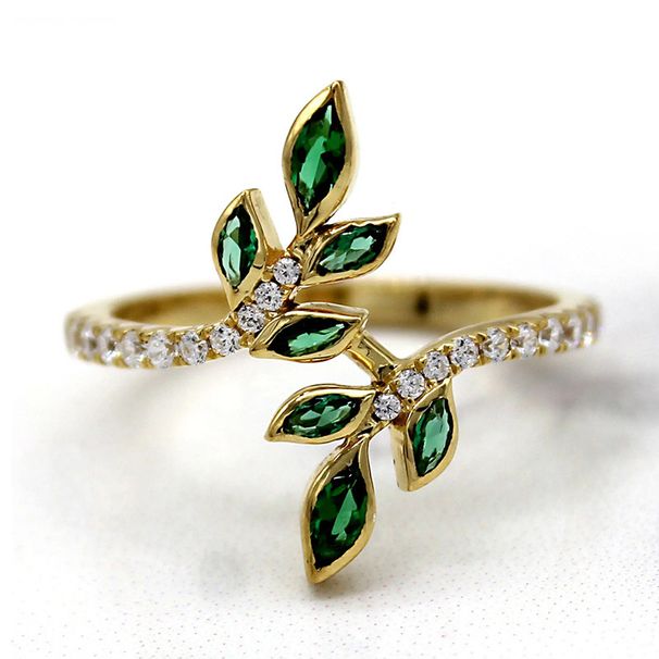 Cao Shisen's Olive Branch Small Fresh Leaf Popular Geometric Ring_ipsvogv.com