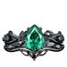 fashion Black Inlaid Green Diamond Ring, Ins Engagement Accessory, Women's Style_ipsvogv.com