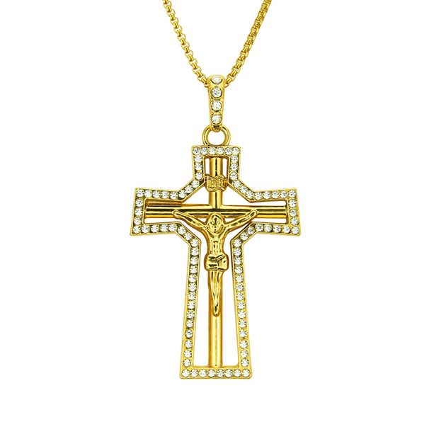 Hip Hop Men's Classic Jewelry Cross Pendant with Diamond Plated Gold Necklace_ipsvogv.com