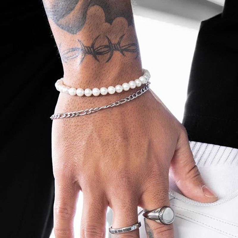 Hot Selling Black Frosted Wood Bead Bracelet Hematite Bead Bracelet Set Men's Black Agate Bead Elastic Bracelet_ipsvogv.com