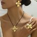 Minimalist hip-hop style flower earrings and ring set, personalized gold plated long necklace, women's jewelry_ipsvogv.com