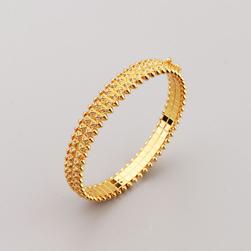 Designer Women's Classic Pyramid Liuding Bullet Head Double Row Dia Rose Gold Light Bracelet_ipsvogv.com