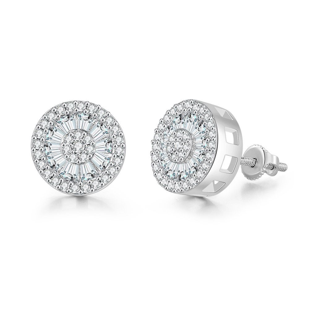 Unisex Jewelry Fashion new round full diamond hip hop earrings zircon micro inlaid threaded earrings, gold plated street fashion earrings_ipsvogv.com