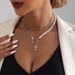 Vintage pearl patchwork star necklace for women Creative cross double layered collars_ipsvogv.com