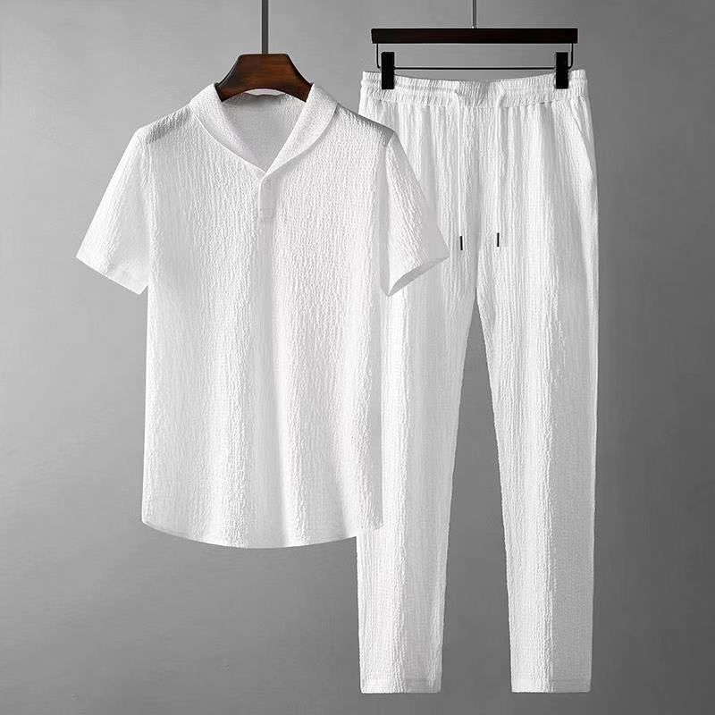 Men's Clothing White Casual Sports Suit For Men In Summer With Lapel, Fashionable, Light Luxury, Pleated Two-piece Suit, Thin And Handsome, Trendy_ipsvogv.com